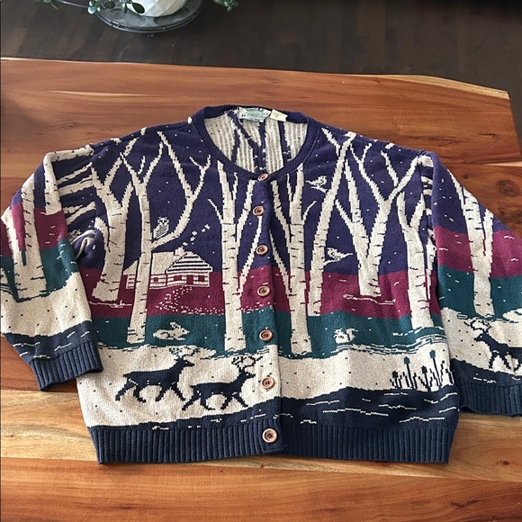 Northern Reflections Sweaters - Vintage Northern Reflections Cotton Mix Woodland Friends Print Cardigan Sweater